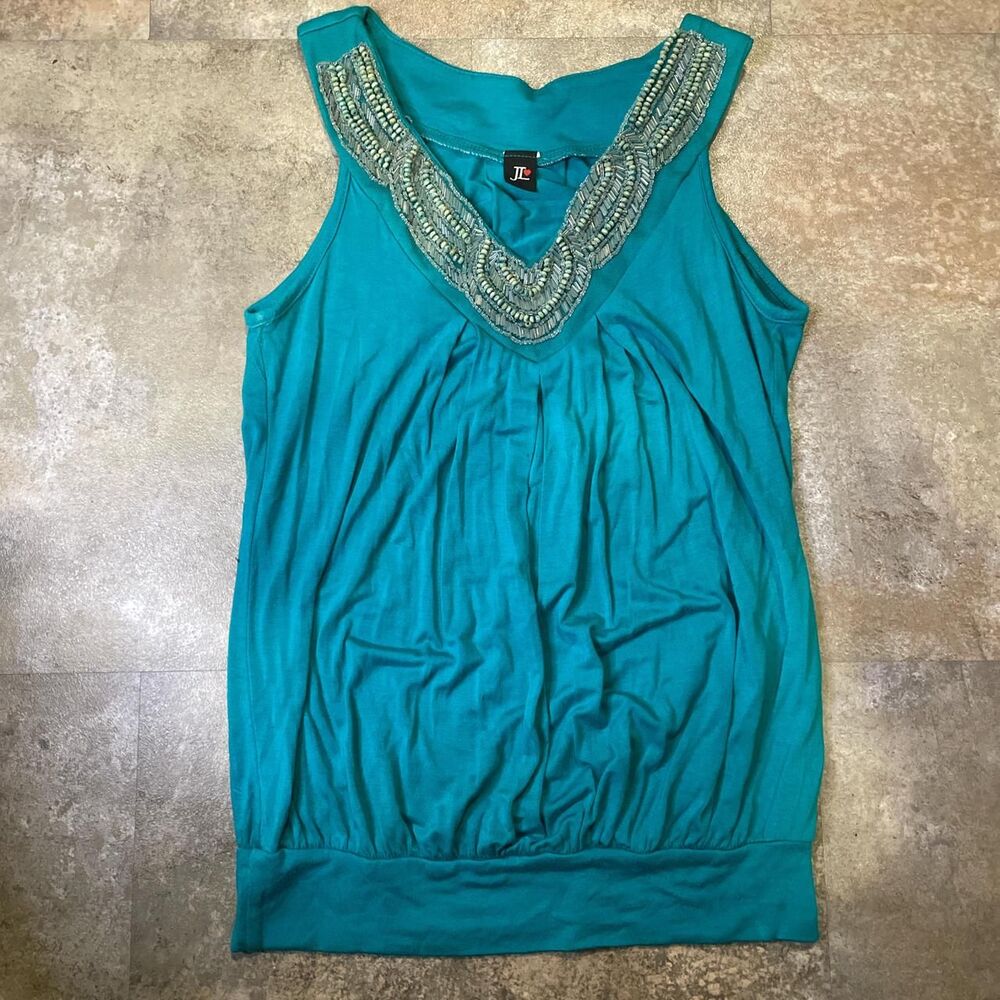 teal y2k beaded v neck tank top super light and flowy material size small